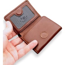 Garnet Hakiki Deri Uniseks Cüzdan - Mıknatıslı, Katlamalı Minimalist Kartlık - Taba