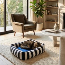 Lüks Kare Zebra Desen Kedi Köpek Yatağı, Mavi