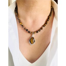Devi Fashion Kaplan Gözü Doğal Taş Tasarım Kolye 45 cm