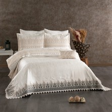 Güzide Home Tual 8 Parça Gelin Seti Ekru Fransız Dantelli Pike Nevresim Çeyiz Seti