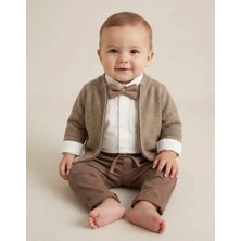 Concept Hırka+Papyon+Keten Pantolon 3'lü Erkek Bebek Takım Beli Lastikli Esnek Rahat Yenidoğan Bebek Takım