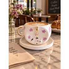 Ceres Shop Ceresshop El Yapımı Harf Charm Detaylı Kedi Figürlü Seramik Fincan (Istediğiniz Harf Için Sipariş Sonrası Mesajla Belirtin)