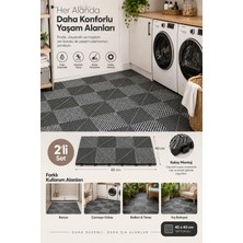 Porsima 0775  Antrasit Geçmeli Plastik Yer Karosu 2'li Set – Kaymaz Izgaralı Balkon, Banyo & Teras Zemin Karo (40X40 Cm)
