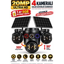 Visenox 20MP 4 Lensli Solar Güvenlik Kamerası 16X Dijital Zoom Çift Solar Panel Full Hd Gece Görüş Siren Hieasy