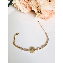 Devi Fashion Çelik Hayat Ağacı Baget Gold Bileklik