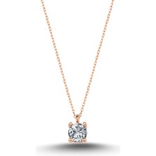 Aksel Silver Kadın Gümüş Kolye 925 Ayar Gümüş Zirkon 7 mm Tek Taş Tasarımlı Kolye