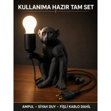 Eb Studio Maymun Figürlü Siyah Masa Lambası Ampul Dahil Fişli Kablolu Dekoratif Aydınlatma