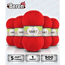 Nako Lüks Minnoş - 207 Alev Kırmızı - 5'li Paket - 100GR/336M - Hırka-Kazak-Atkı-Bere-Patik-Bebek Ipi