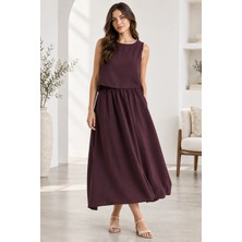 Mevese Modal Kumaş Kalın Askılı Bluz & Beli Lastikli Etek Ikili Takım - Mürdüm