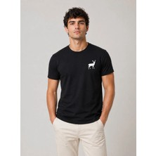 3 Erkek Minimal Geyik Logolu Tişört Bisiklet Yaka Kısa Kol Yazlık T-Shirt - Siyah