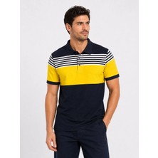 3 Erkek Pike Kumaş Çizgili Polo Yaka Tişört Kısa Kol Yazlık T-Shirt - Lacivert
