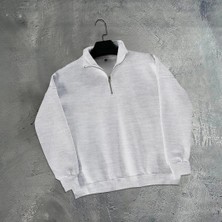 3 Erkek Yarım Fermuarlı Üç Iplik Sweatshirt - Gri
