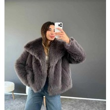 Moda Durağı Taş Rengi Içi Astarlı Premium Kaliteli  Kürk Antrasit