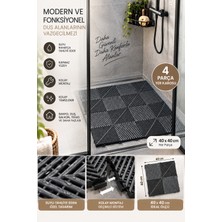 Porsima 0775 4'lü Set Geçmeli Plastik Yer Karosu – Kaymaz Izgaralı Balkon, Banyo & Teras Zemin Karosu (40X40 Cm)-Antrasit