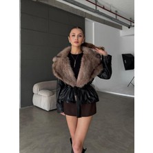 Moda Durağı Yeni Sezon Ithal Deri Jakar Lolita Kemer Detaylı Kürk Gri