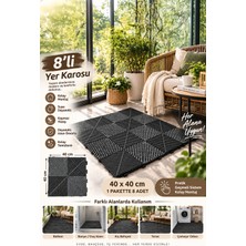 Porsima 0775 Antrasit Geçmeli Plastik Yer Karosu 8'li Set – Kaymaz Izgaralı Balkon, Banyo & Teras Zemin KARO(40X40 Cm)