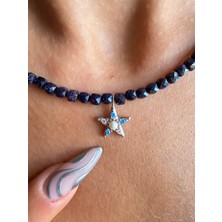 Aida Jewelss Gümüş Kilitli 4mm Kare Kesim Yıldız Taşı Kolye Gümüş Yıldız Aparatlı Doğaltaş Kolye