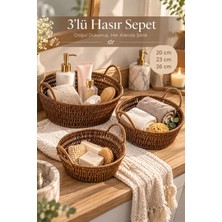 Porsima Yuvarlak 3'lü Dekoratif Ev Banyo Mutfak Düzenleyici Hasır Sepet Seti Ekmeklik Takımı