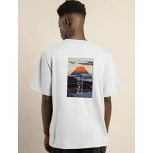 Mythrıva  Unisex Bisiklet Yaka Baskılı Oversize T-Shirt - Beyaz
