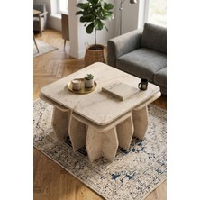 Orta Sehpa ve Zigon Sehpa 5 Li Set Modern Çok Amaçlı Salon Oturma Odası Yan Sehpa 9249 Traverten