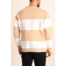 Mythrıva  Parçalı Bisiklet Yaka Baskılı Sweatshirt - Bej