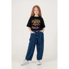 Giyicem Kız Çocuk Şehir Stili Dikişli Baggy Kot Pantolon 2227