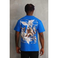 Mythrıva  Unisex Baskılı Oversize T-Shirt - Mavi
