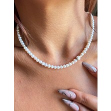 Aida Jewelss Gümüş Kilitli 3mm Doğal Tane Inci Kolye Gümüş Balon Balıklı Inci Kolye