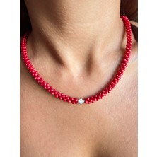 Aida Jewelss Gümüş Kilitli Tasarım Doğal Mercan Taşı Kolye Gümüş Deniz Kabuğu Detaylı Mercan Kolye