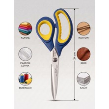 Waykon Taksun 9.5" Premium Paslanmaz Çelik Terzi Makası 24 cm - Kumaş, Deri, Kağıt Kesme Makası Lacivert Sarı