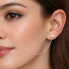 Aya Diamond Gümüş Zincirli Burun Piercingi Küpe