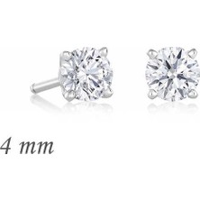 Aya Diamond Gümüş Yuvarlak Tek Taş Zirkon Küpe - 4 mm