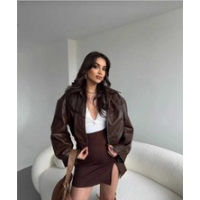 Moda Durağı Deri Bomber Premium Ceket Kahverengi