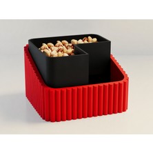 Brf Store Shopandenjoy Fıstık Kasesi – 3D Baskı Çift Hazneli Kabuk Ayırıcı Sunum Kasesi - Kırmızı Siyah