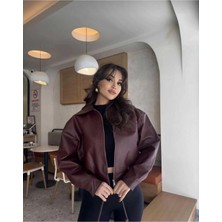 Moda Durağı Deri Bomber Premium Ceket Bordo
