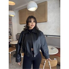 Moda Durağı Deri Bomber Premium Ceket Siyah
