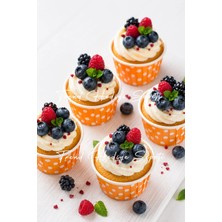Trend Hediye Sepeti 50'li Turuncu Puantiyeli Muffin Kek Kalıbı , Kek Kapsülü Cupcake Kalıbı , Airfryer Uyumlu