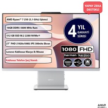 Lenovo Ideacentre Aıo 27AKP10  Ryzen 7 250 16GB 512GB SSD 27" Fhd IPS F0JE002STR Freedos Monitör Bılgısayar Pc