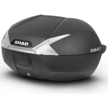 Shad SH47 Motosiklet Arka Çanta, 47 Litre, Karbon Görünümlü, Beyaz Reflektörlü, Siyah