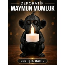 Eb Studio Maymun Figürlü Siyah LED Mumluk – LED Işık Dahil Dekoratif Masaüstü Aksesuarı
