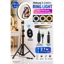 Matechno 3 Renk LED Ring Light Işık 26 cm 10 Inç Bluetooth Kumandalı 2.1 mt Ayarlanabilir Tripod Tiktok Make Up Çekim Işığı