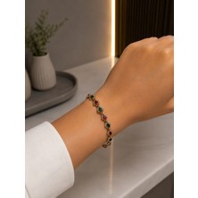 Mare Butik Renkli Damla Taşlı Otantik Gold Bileklik