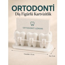 Eb Studio Ortodonti Diş Figürlü Kartvizitlik – Diş Teli Tasarımlı Beyaz Masaüstü Kartvizit Standı 13 × 5 cm