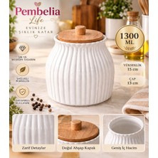 Kitchen Pembelia Papatya Model Bambu Vakum Kapaklı Porselen Çay Şeker Tuz Kahve Kavanozu Saklama Kabı Tekli