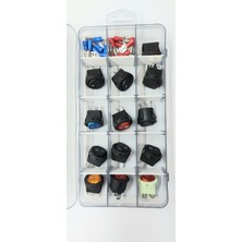 Universal On-Off Rocker Anahtar ve Switch Seti 15 Bölmeli Organizer Kutulu