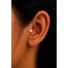 Semtim Kuyumculuk Sertifikalı 316L Çelik Beyaz Görünümlü Mantar Figürlü Premium Altın Kaplama Tragus ve Helix Piercing Gold