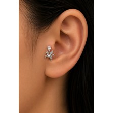 Semtim Kuyumculuk Sertifikalı 316L Çelik Damla Taşlı Pegasus Figürlü Sallantılı Premium Gümüş Renk Tragus ve Helix Piercing Gold Sertifikalı, Özel Kutulu, Hediye Paketli