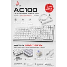 Ajazz AC100 Beyaz Işıklı Mekanik Klavye Alüminyum Kasa Gift Switch Coiled Kablo Hediyeli