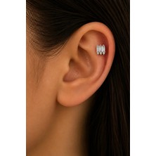Semtim Kuyumculuk Sertifikalı 316L Çelik Üçlü Baget ve Yuvarlak Taşlı Premium Gümüş Renk Tragus ve Helix Piercing Gold Sertifikalı, Özel Kutulu, Hediye Paketli