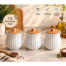 Kitchen Pembelia 3’lü Porselen Baharat Çay Şeker Tuz Kahve Kavanoz Seti Baharatlık Seti Saklama Kabı